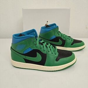 Nike Air Jordan 1 Mid Black Lucky Green Aquatone BQ6472-033 Women's Size 6.5